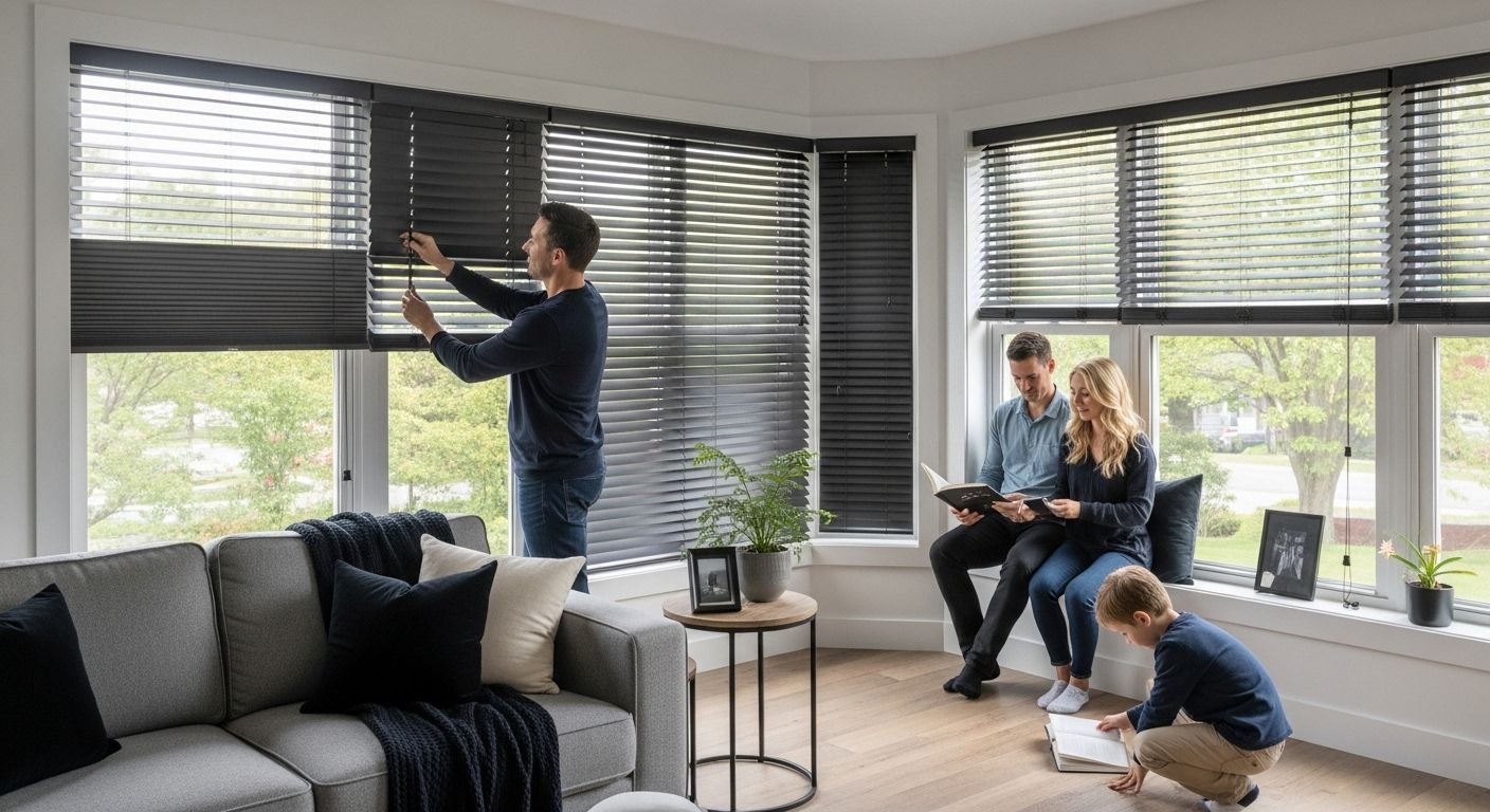 privacy blinds, window treatments, modern home