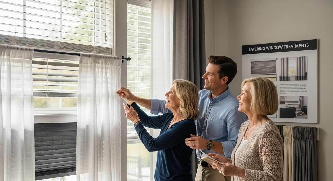 layering window treatments living room