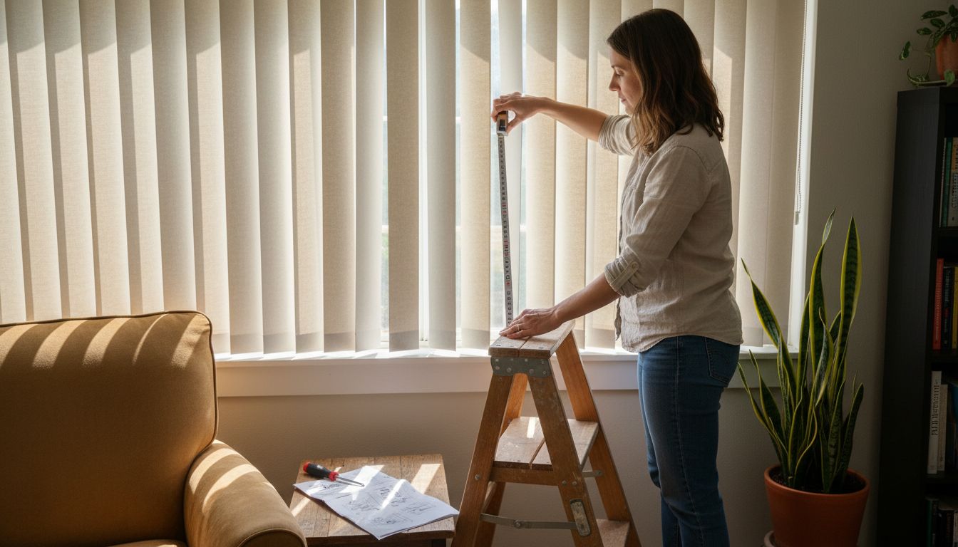 Woman measuring window for easy shade install
