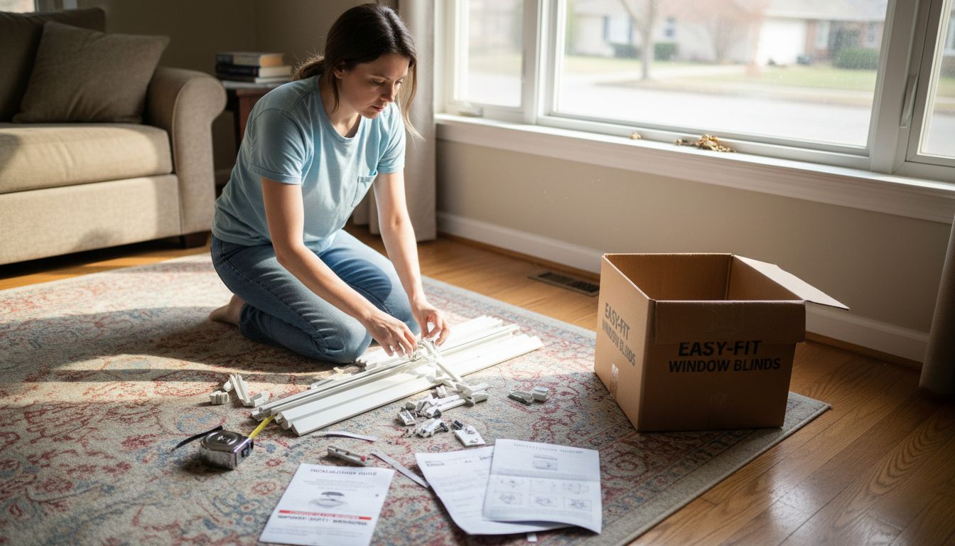 Homeowner prepares window blinds installation