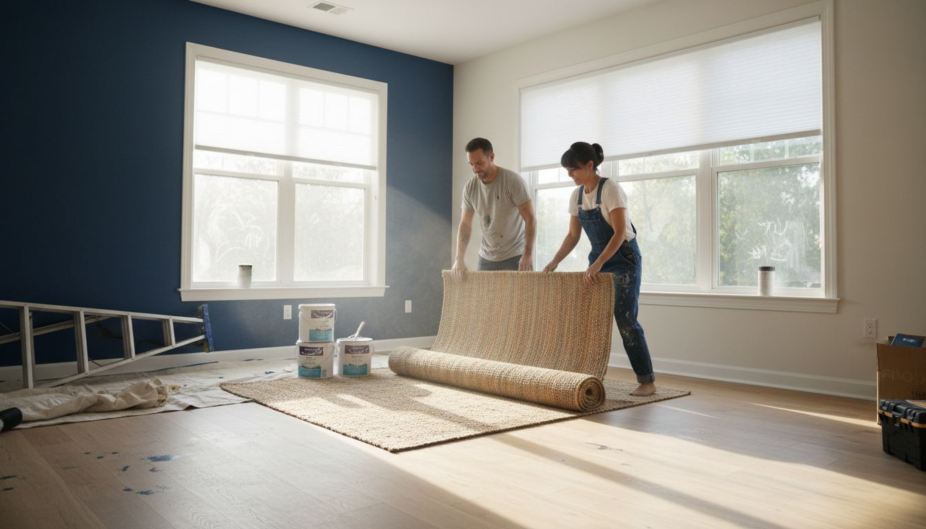 Couple upgrading cozy living room interior