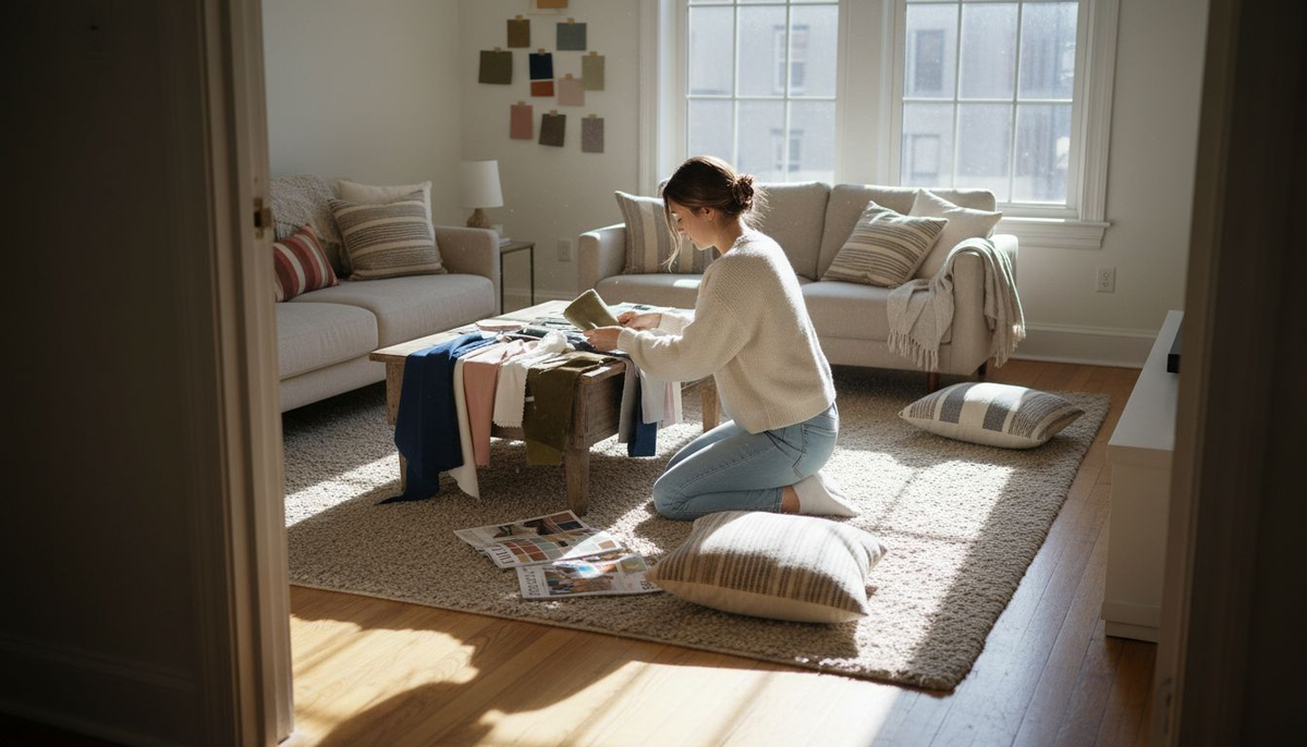 Beginner creating living room interior mood board