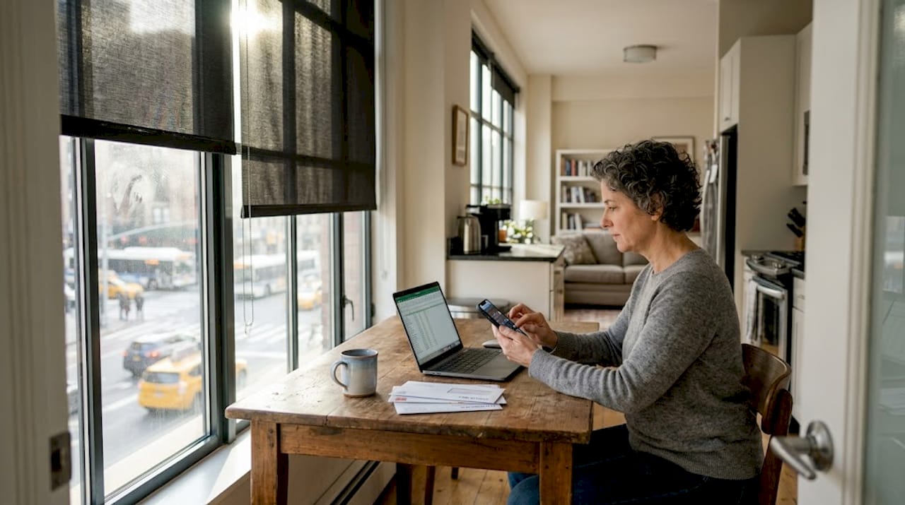 Woman using phone to adjust smart window shades