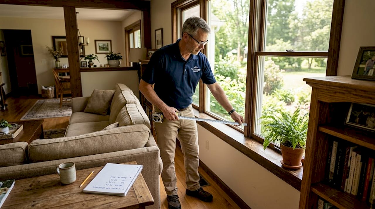 Professional measuring living room window blinds