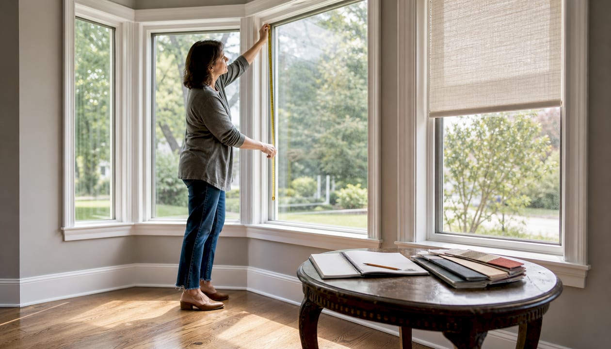 Designer measuring bay window for blinds