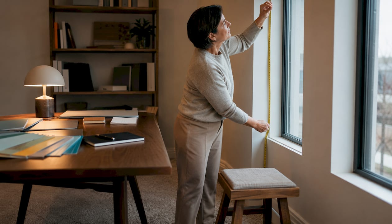 Woman measuring window recess width