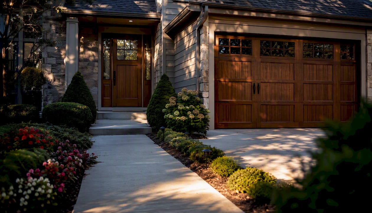 House exterior with entry and garage doors