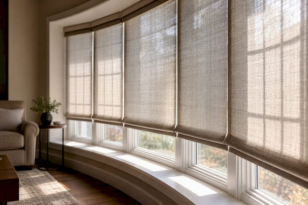Curved bow window with individual custom shades
