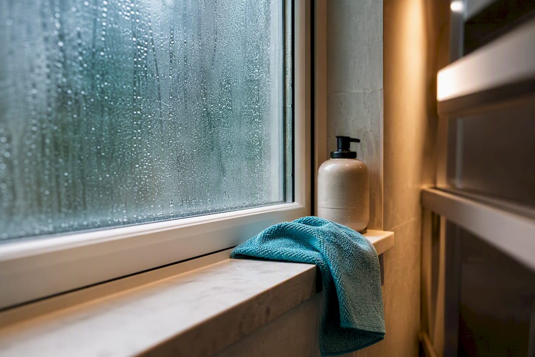Moisture resistant window treatment in humid bathroom