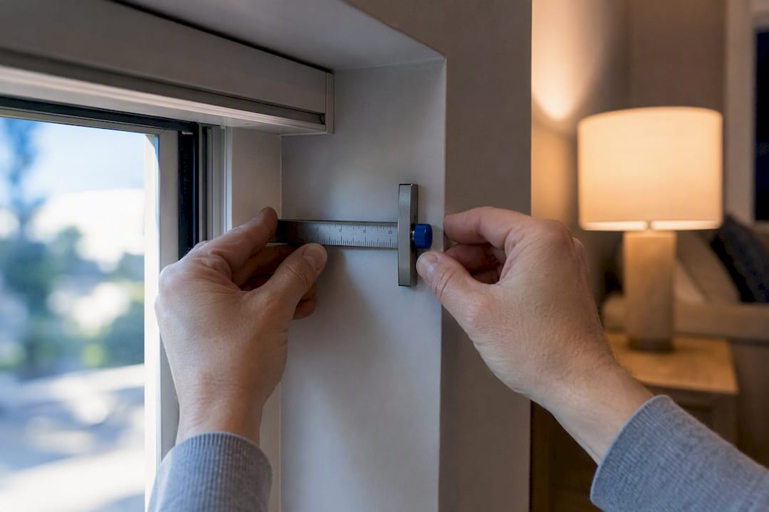 Homeowner checking motorized shade mounting depth