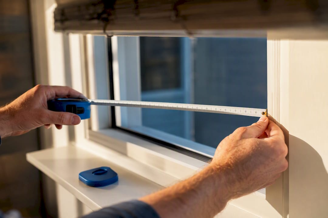 Hands measuring an inside window opening