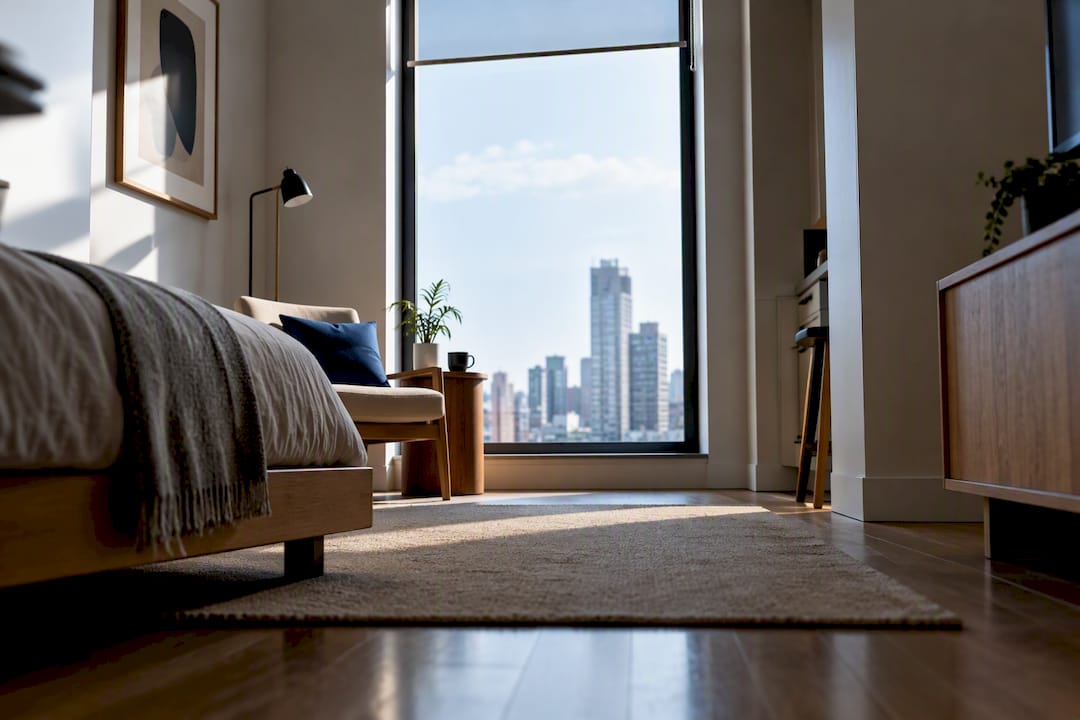 Small apartment with tall window and daylight