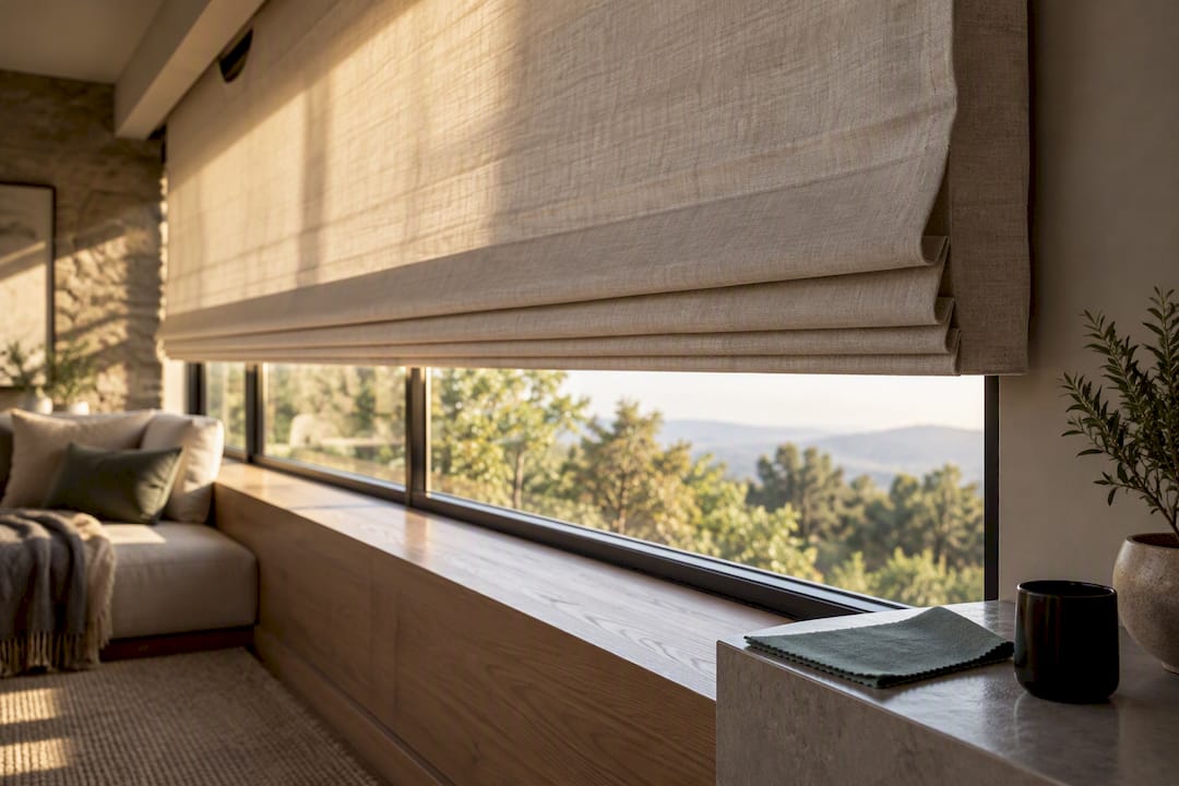 Oversized Roman shade across wide window