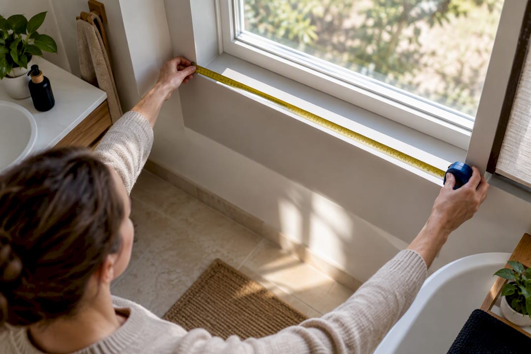 Hands measuring a window recess accurately