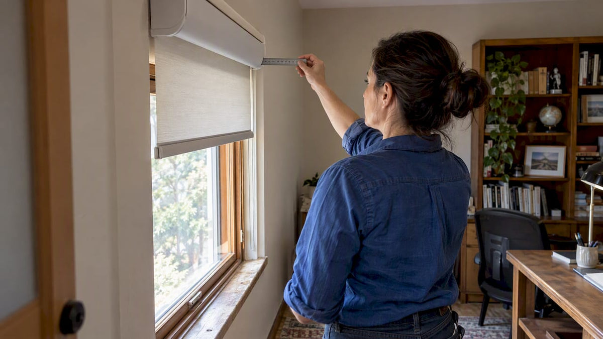 Homeowner measuring blind projection from wall