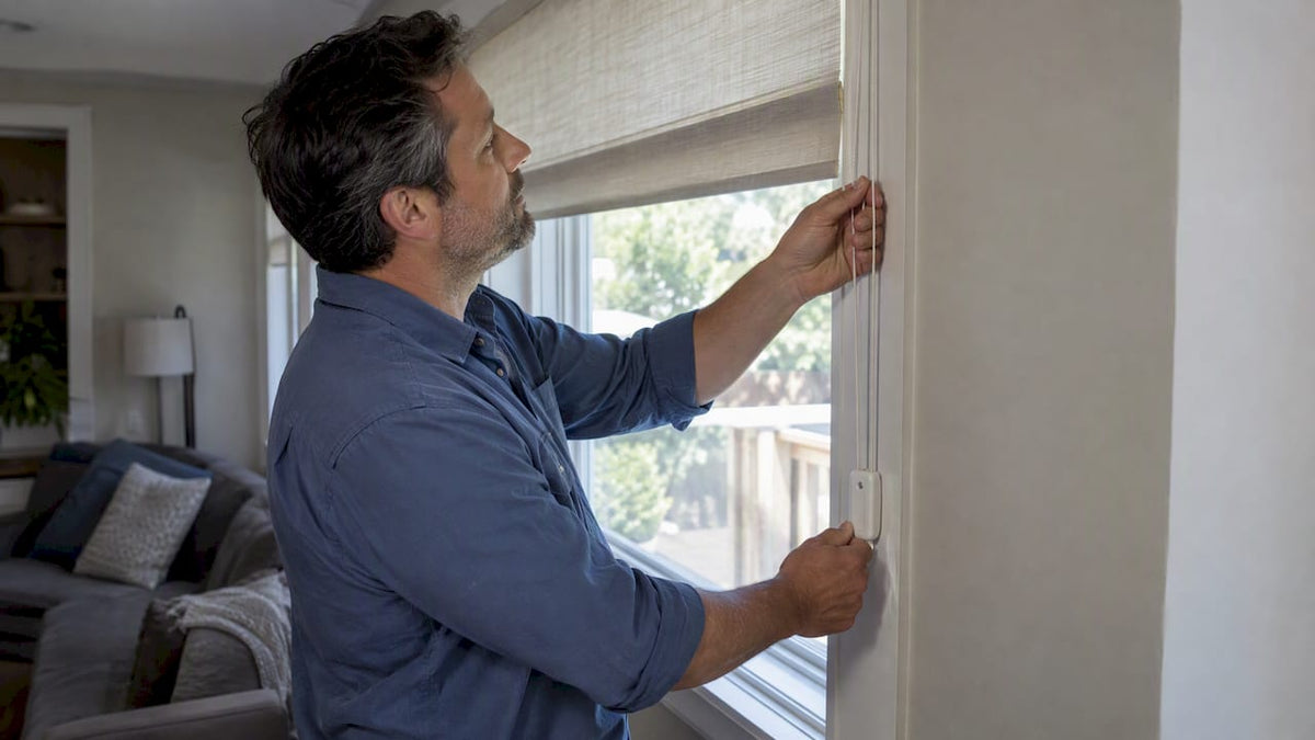 Homeowner inspecting continuous loop cord tension device