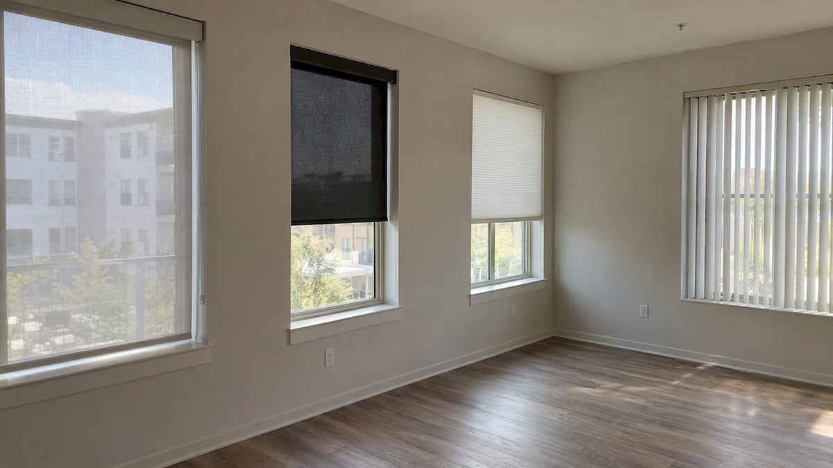 Window shades installed in a rental apartment