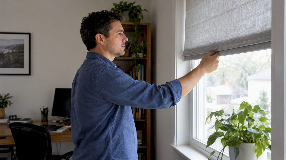 Homeowner adjusting a shade to control daylight
