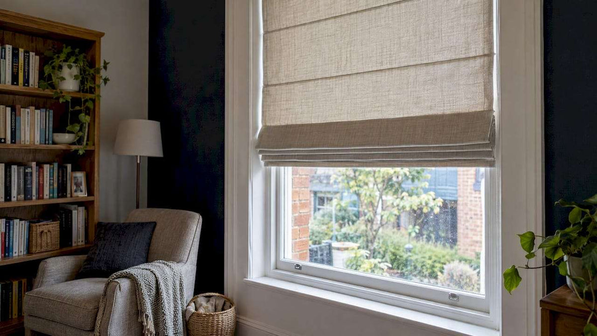 Tailored Roman shade in a refined room