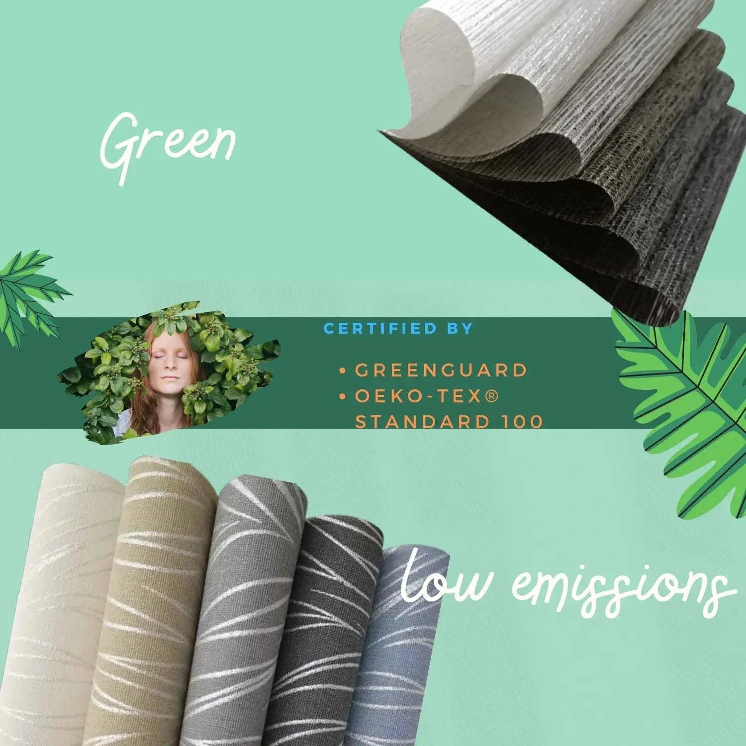 Value Blinds™ elegant motorized blackout roller shades with textured fabric and smart control, eco-friendly and low emissions