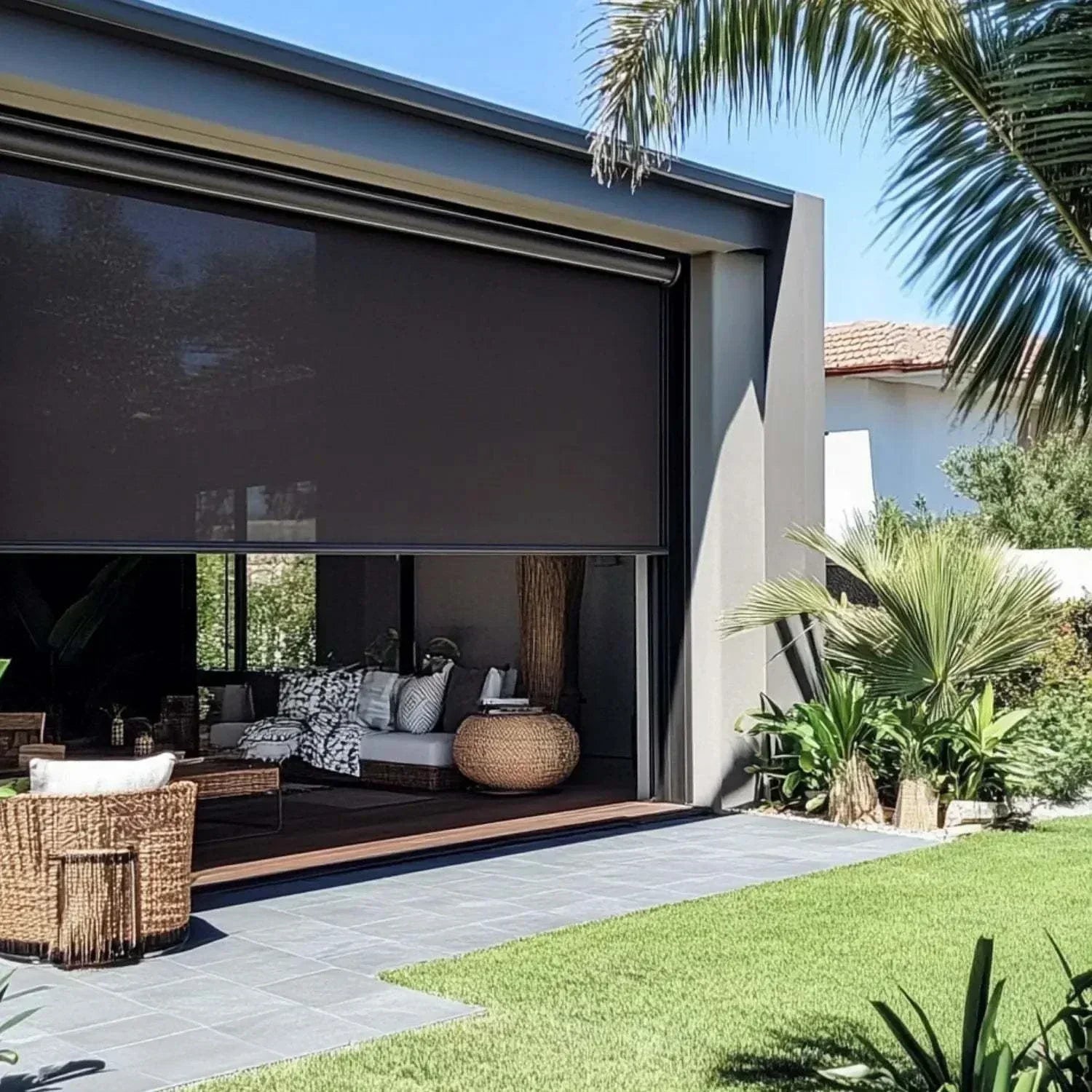 Value Blinds™ Manual Outdoor Windproof Sunshades with side rails for patio privacy and sun protection up to 13'x9.8'