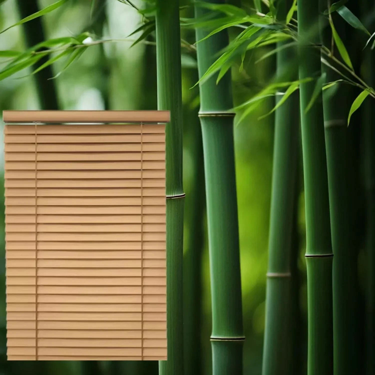 Value Blinds™ premium motorized bamboo blinds with 2-inch slats against bamboo background
