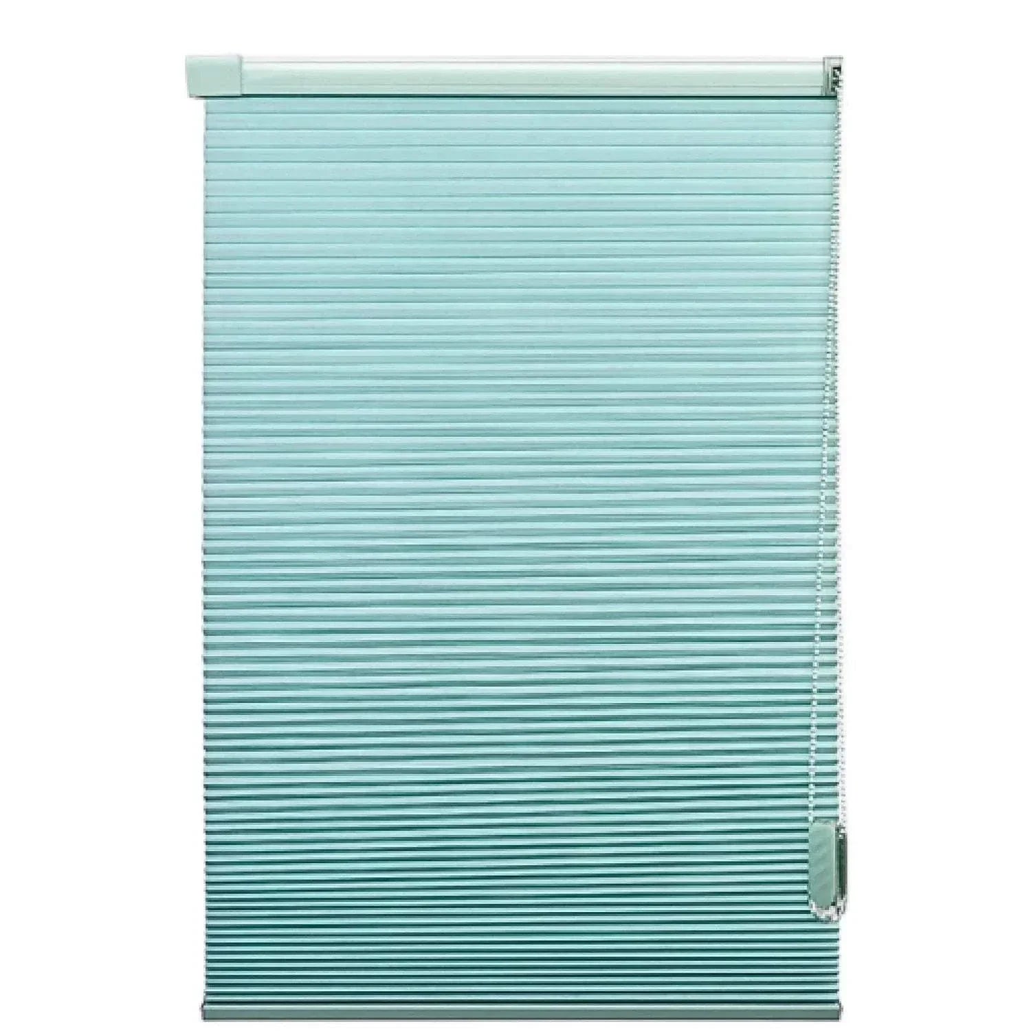 Value Blinds™ No Drill No Tool manual cellular honeycomb shade in light blue with pull cord