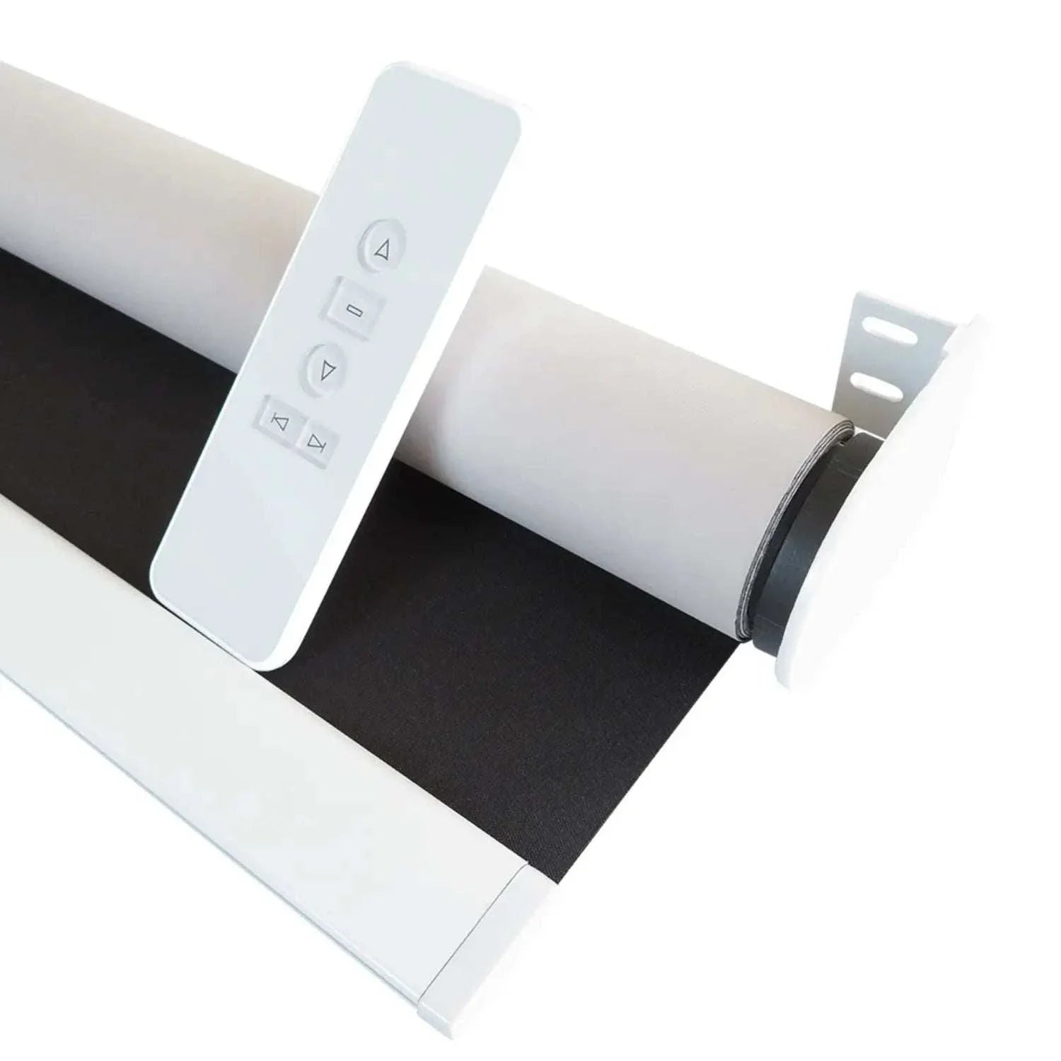 Motorized Value Blinds™ Elegant blackout roller shade with remote control and white mounting hardware