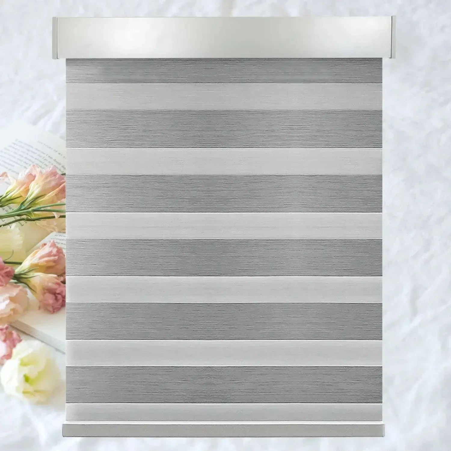 Motorized elegant and premium zebra shades with blackout feature and cordless design for light control and privacy