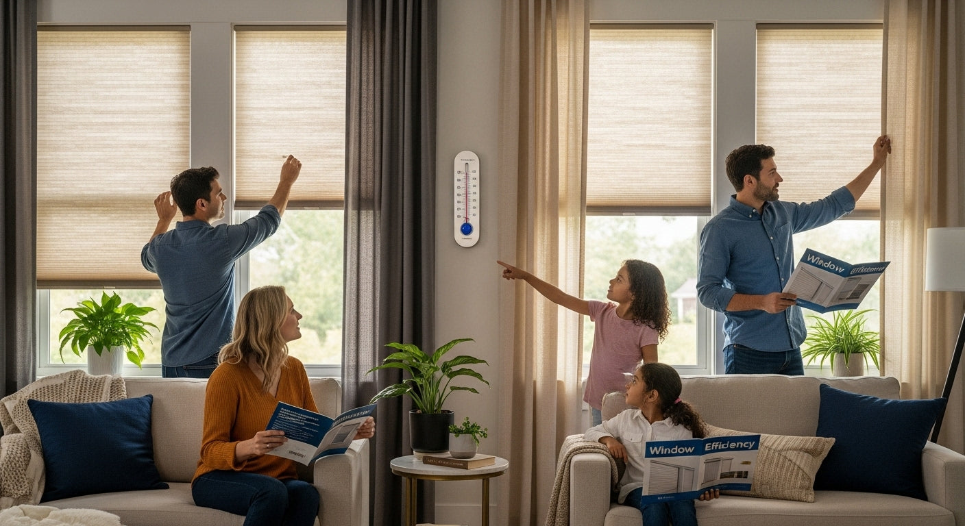 energy efficient window treatments, family, modern living room