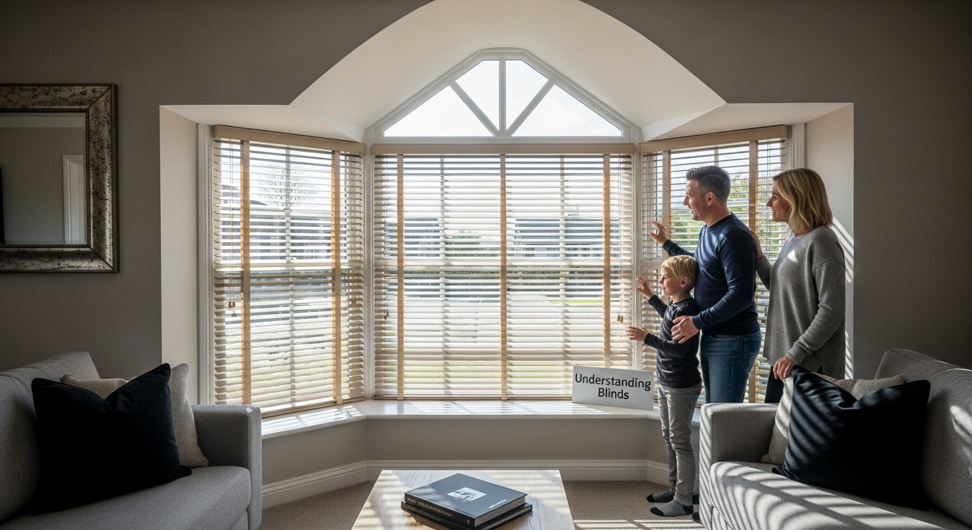 odd shaped windows, blinds