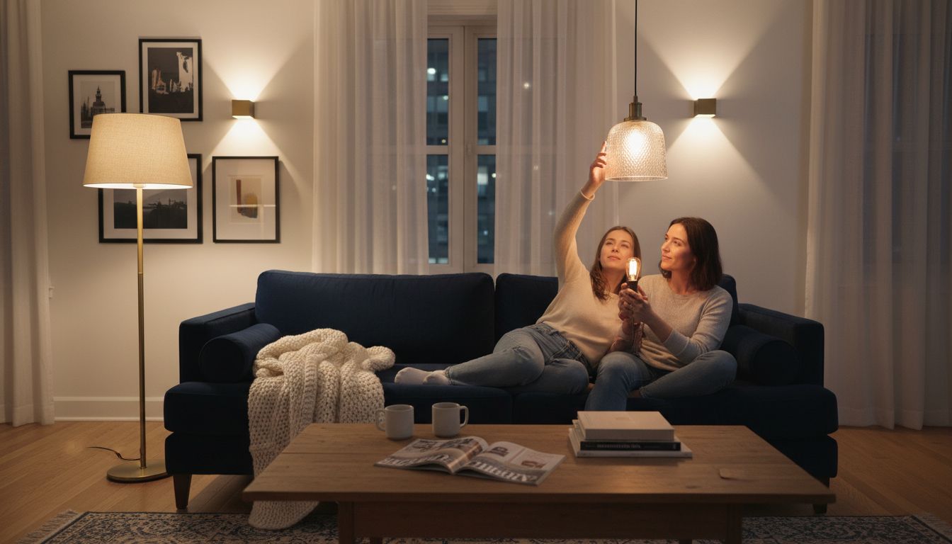 Cozy living room with layered mood lighting