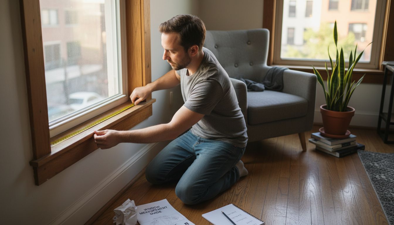 Person measuring window for blinds installation