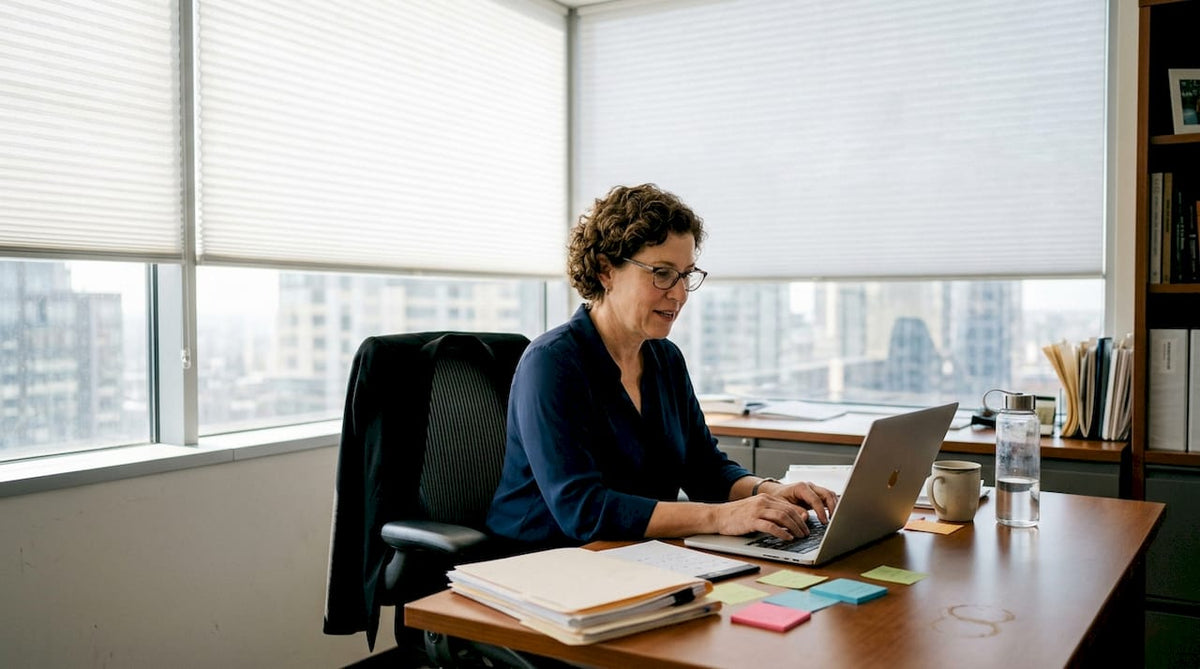 Office manager near cellular window shades