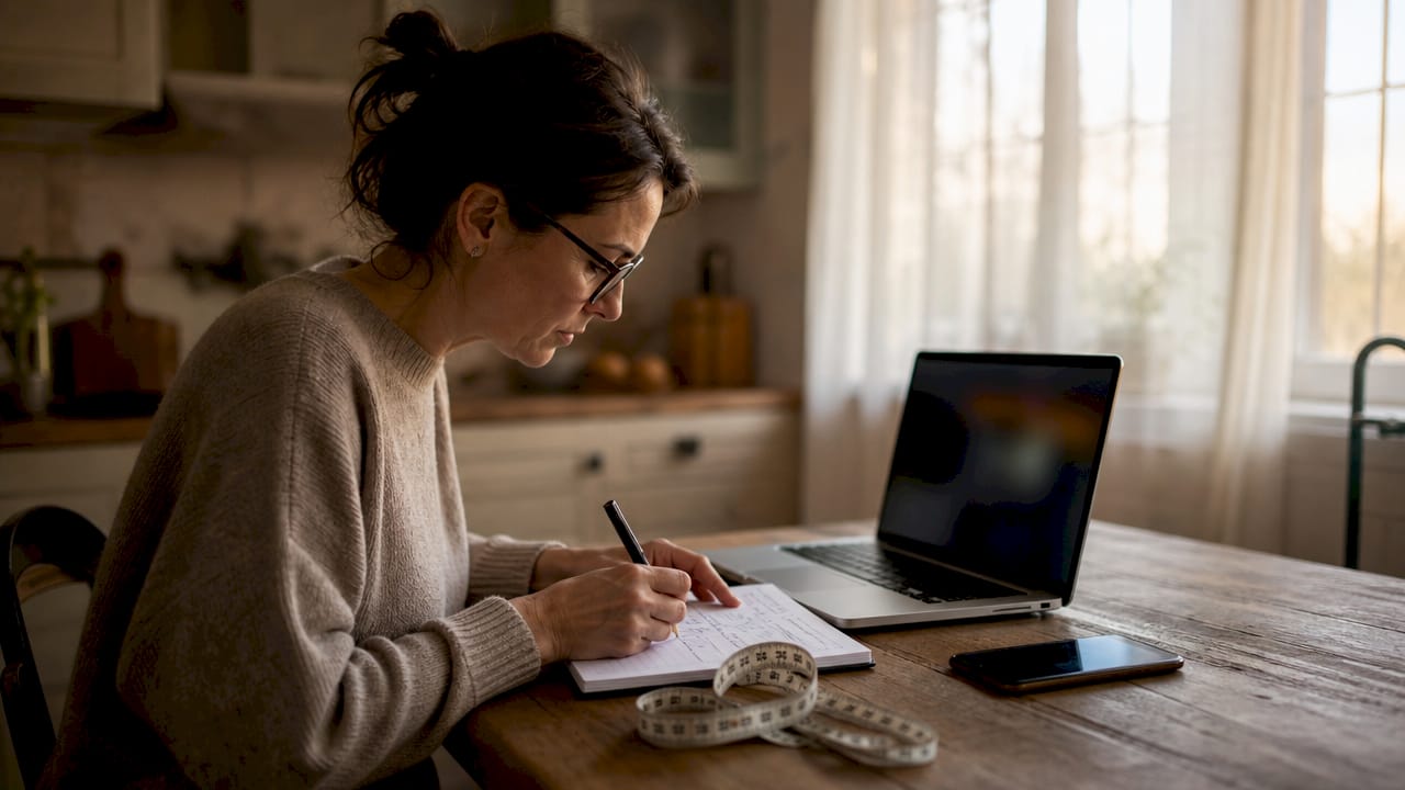 Woman measuring and ordering vertical blinds online