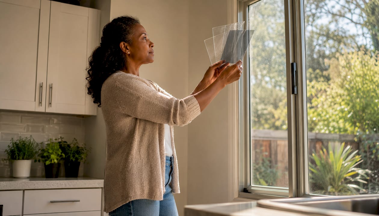 Woman examining clear UV window films