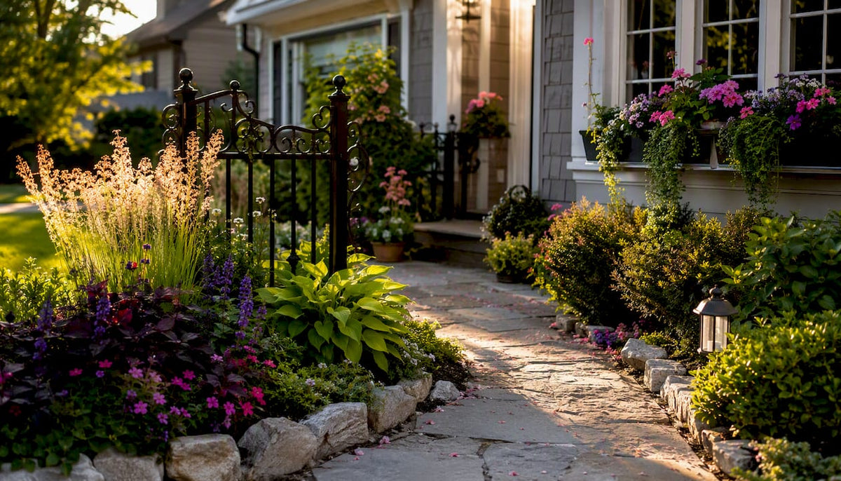 Well-manicured front yard with clear entry and mulch edges