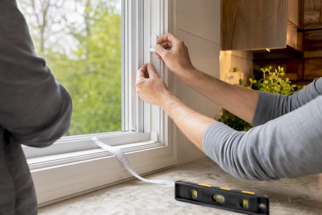 Hands mounting blinds using adhesive brackets