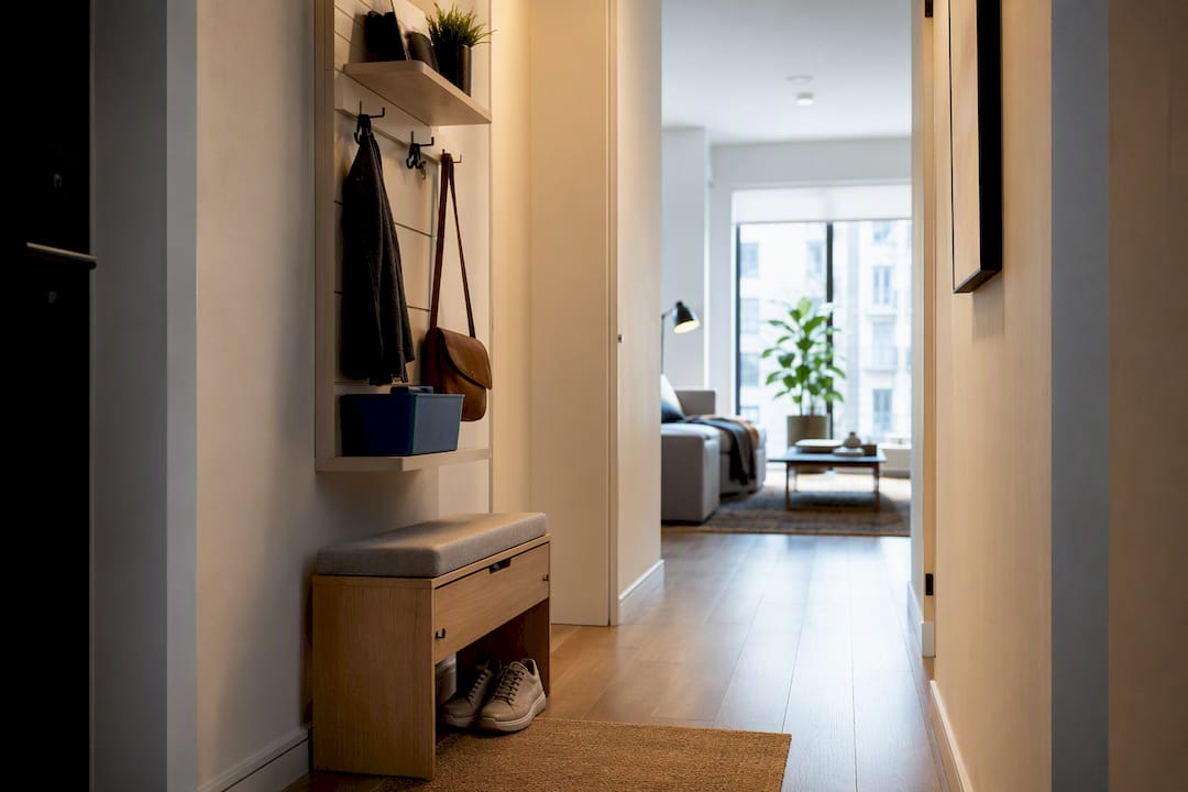 Organized compact apartment entryway