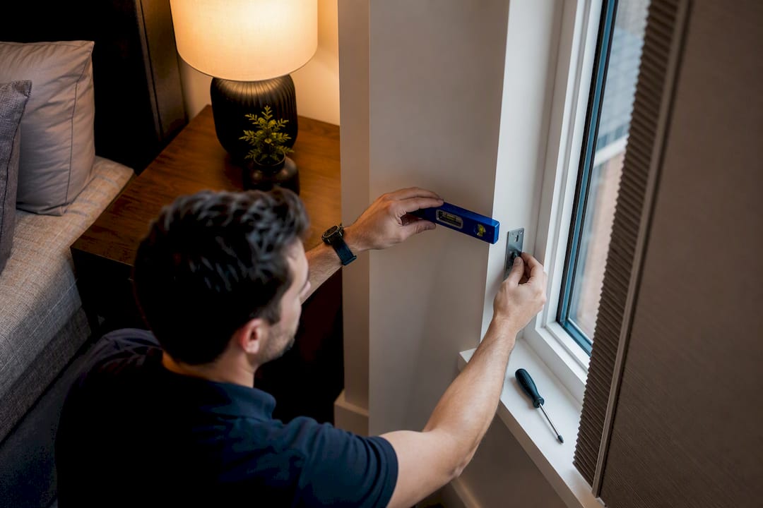 Installer securing window treatment hardware