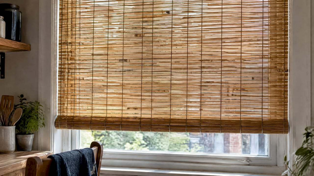 Natural bamboo blind filtering daylight indoors