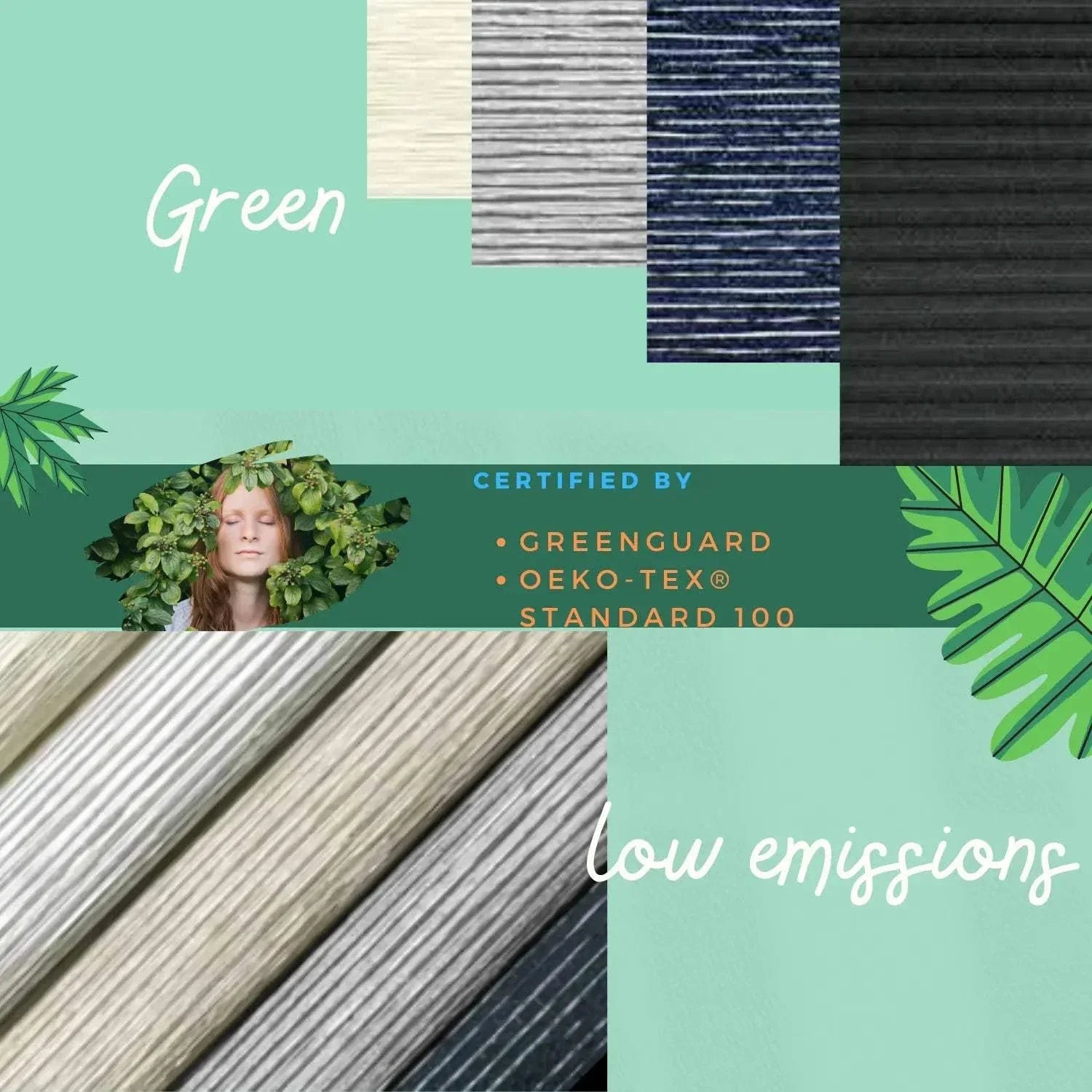 Value Blinds™ premium zebra shades with motorization and smart control, light filtering, cordless, eco-friendly, certified low emissions
