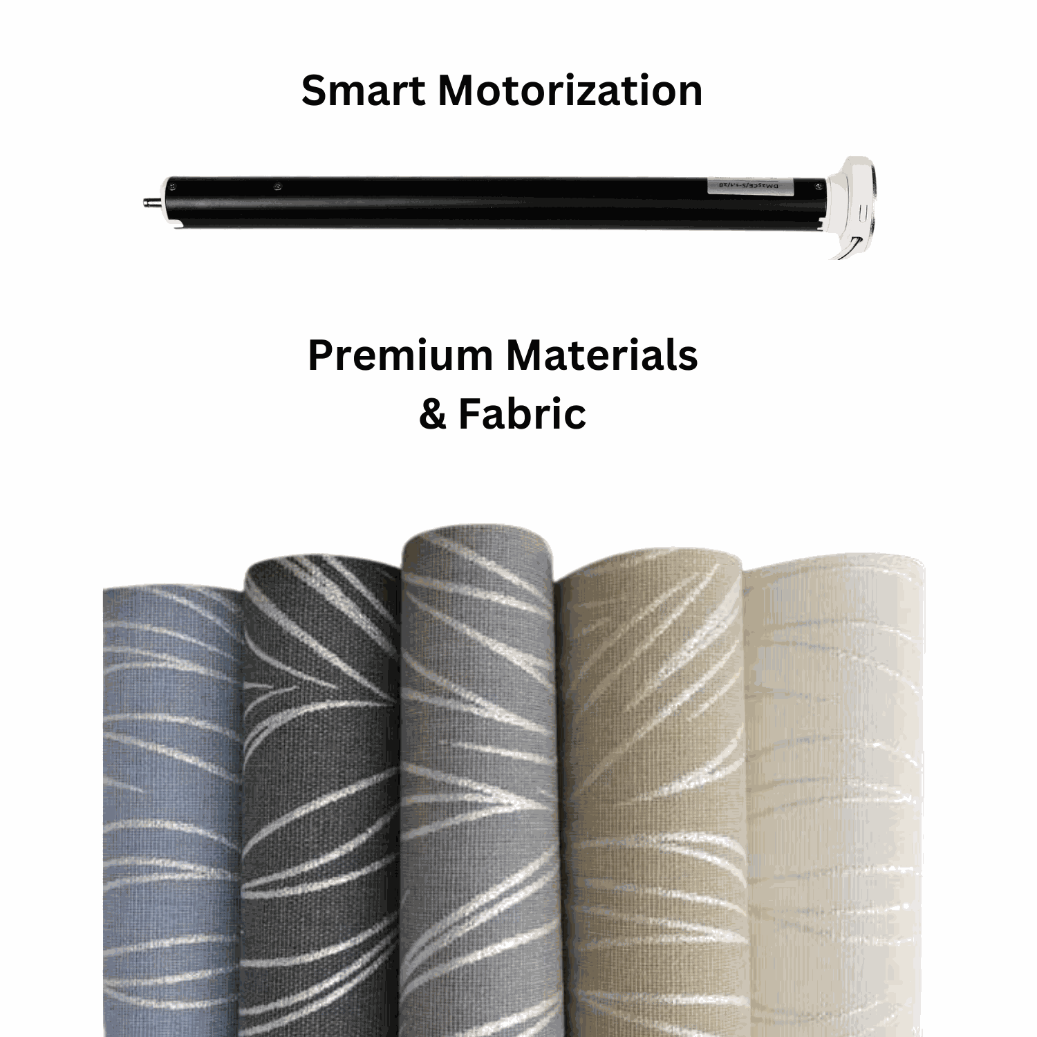 Value Blinds™ motorized roller shades with premium patterned fabric for smart light filtering and elegant home decor